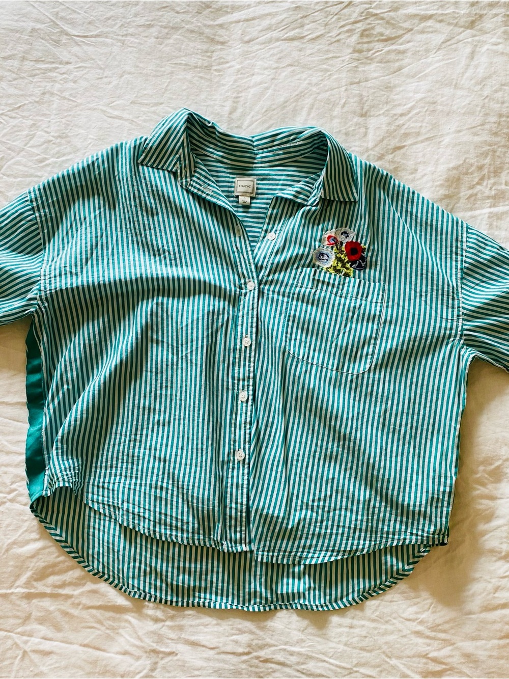 Maeve Green Stripe Embroidered Pocket Button-Up Shirt - Picture 5 of 5